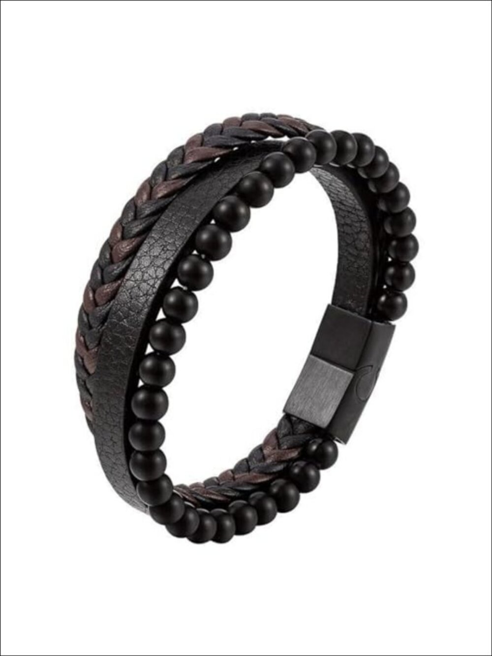Mens Volcanic Stone Leather Bracelet Anxiety Relief Wellness